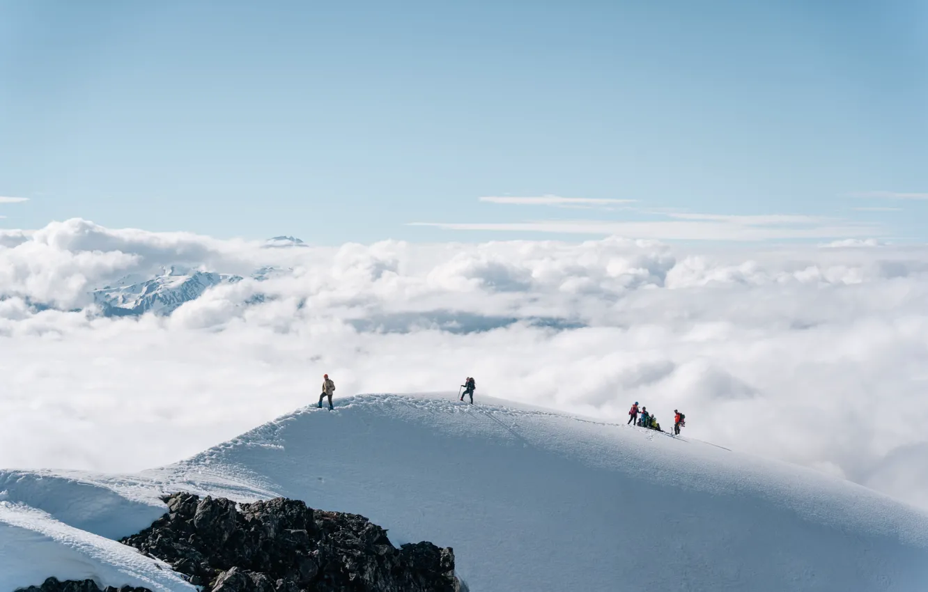 Фото обои Clouds, Winter, Mountain, Snow, People, High, Hike, Matt Drenth