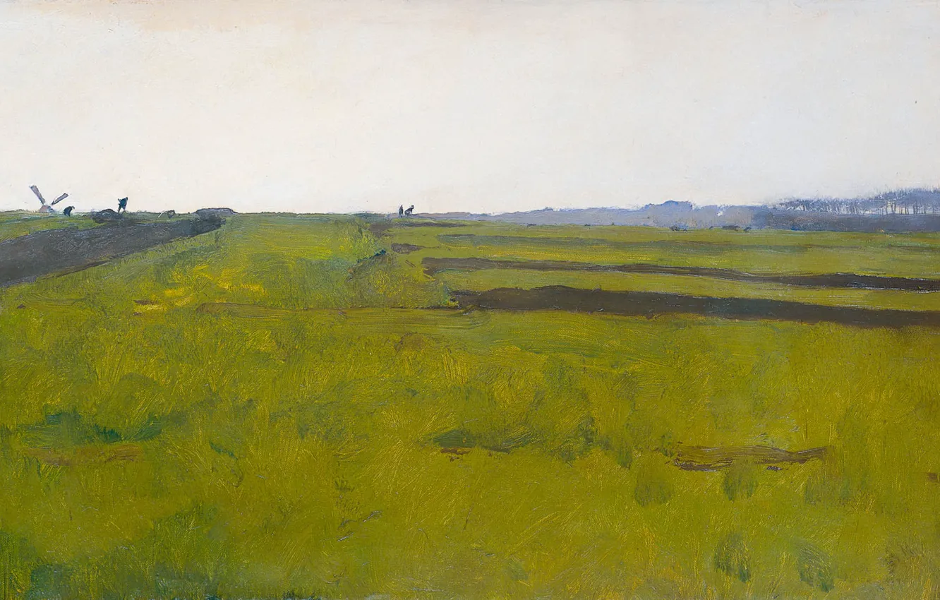Фото обои масло, картина, холст, 1922, Willem Witsen, Виллем Витсен, Пейзаж с пахотными полями