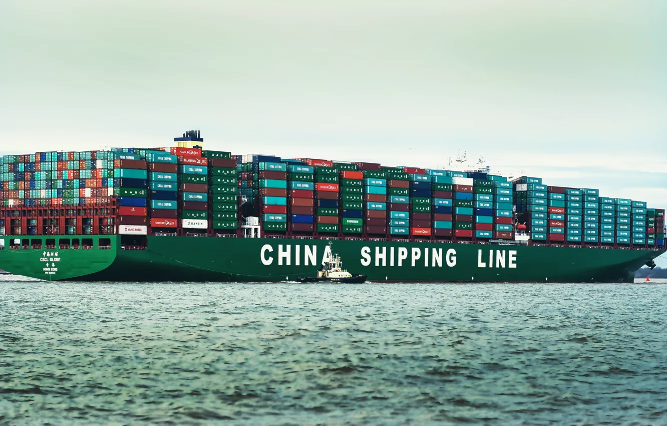 Фото обои Контейнеровоз, Буксир, Контейнер, Globe, Vessel, Container Ship, M/V Globe, China Shipping Group