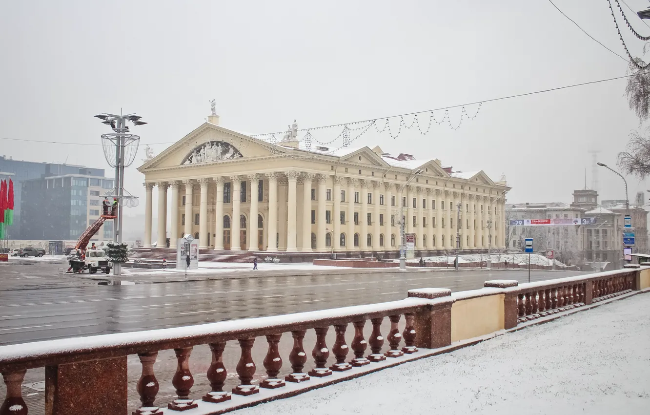 Фото обои Belarus, Minsk, Winter in the city, Дворец профсоюзов