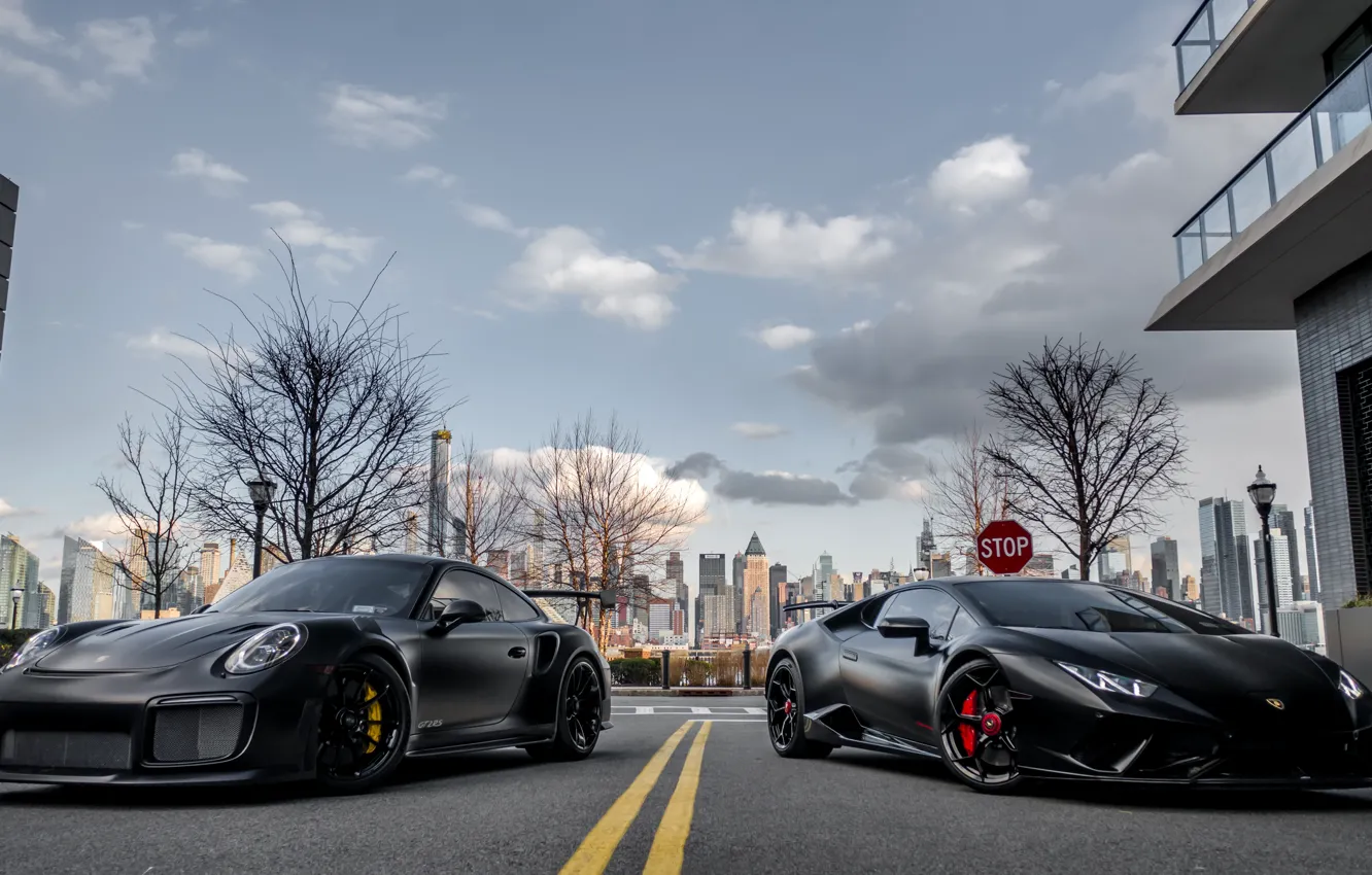 Фото обои Lamborghini, Porsche, Matte Black