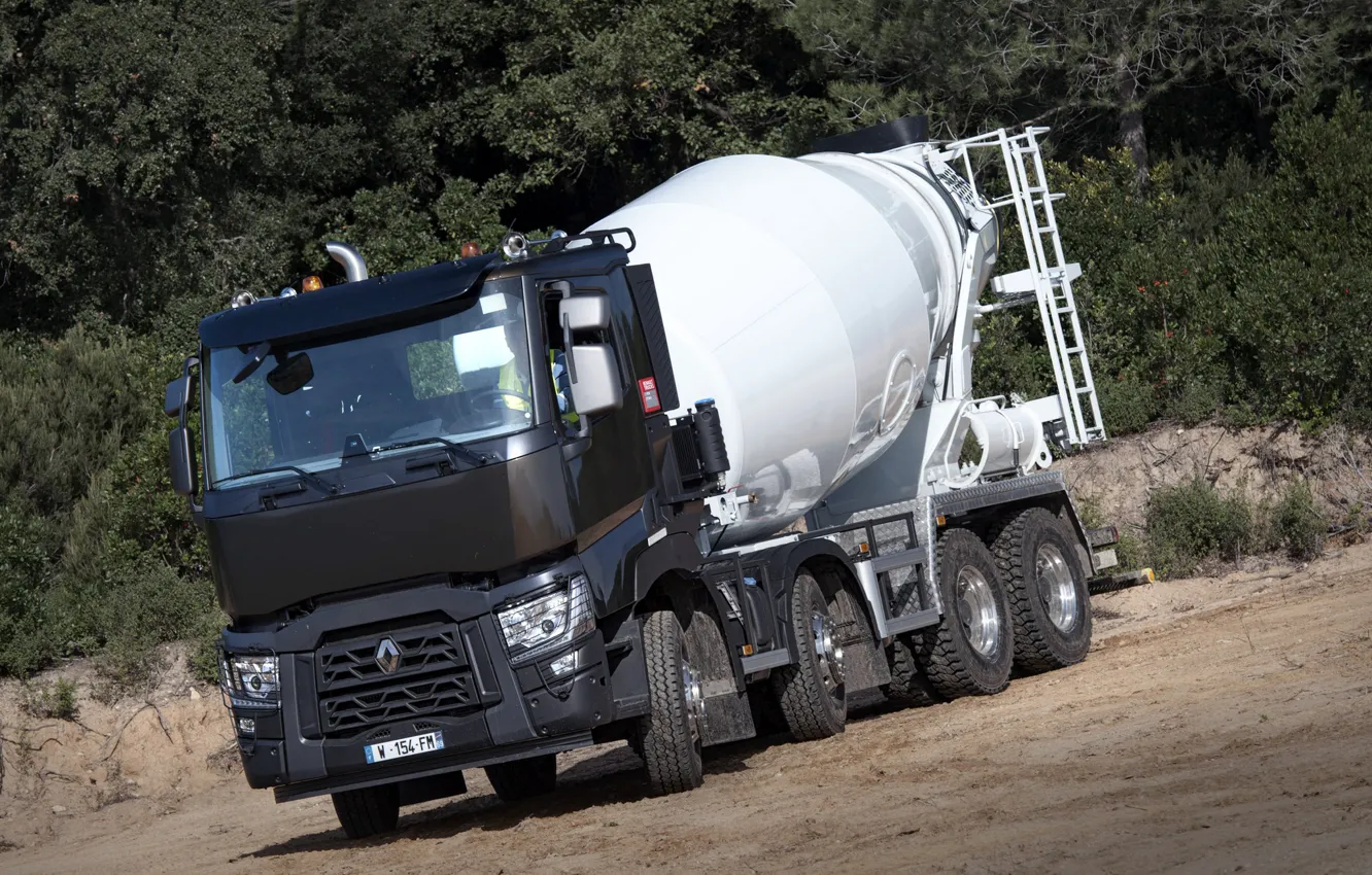Фото обои грузовик, Renault, четырёхосный, бетоносмеситель, Renault Trucks, C-series