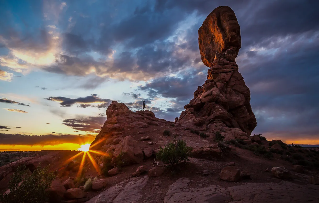 Фото обои USA, sky, landscape, nature, sunset, clouds, rocks, sun