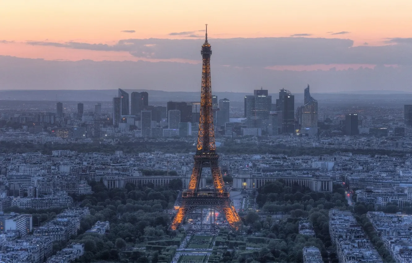 Фото обои Франция, Париж, здания, панорама, Эйфелева башня, Paris, France, Eiffel Tower