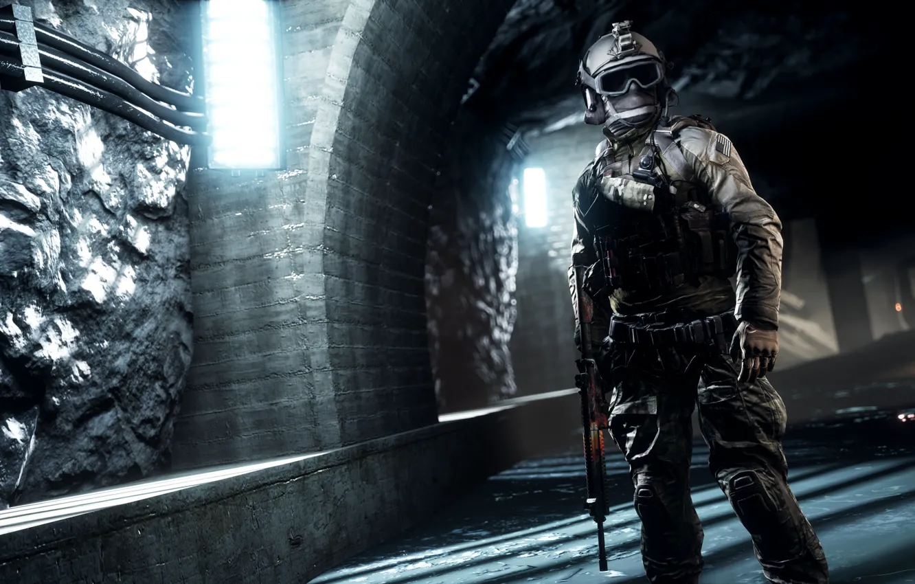Фото обои оружие, туннель, солдат, Battlefield 4