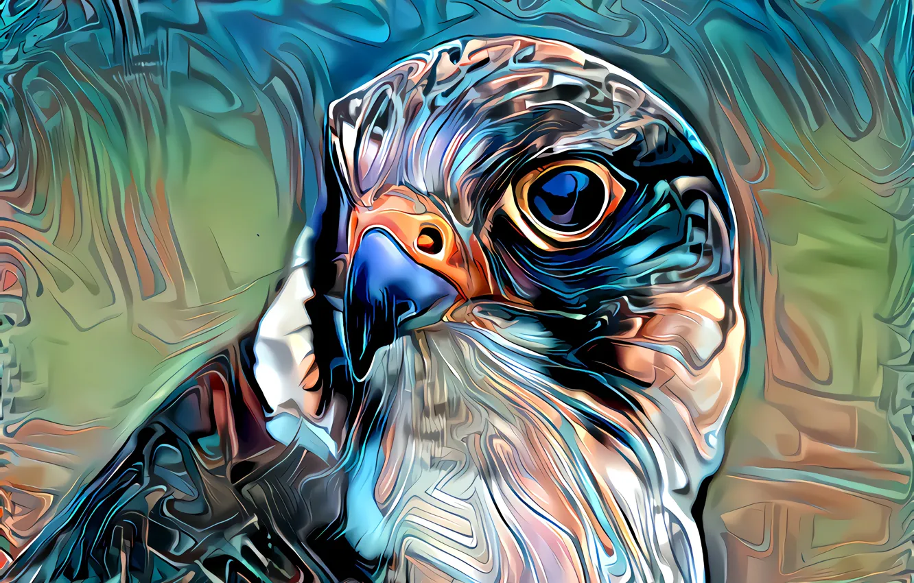 Фото обои птица, яркие цвета, компьютерный дизайн