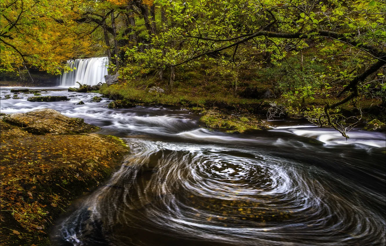 Фото обои river, autumn, waterfall, Wales, Sgwd Ddwli Uchaf, Upper Gushing falls