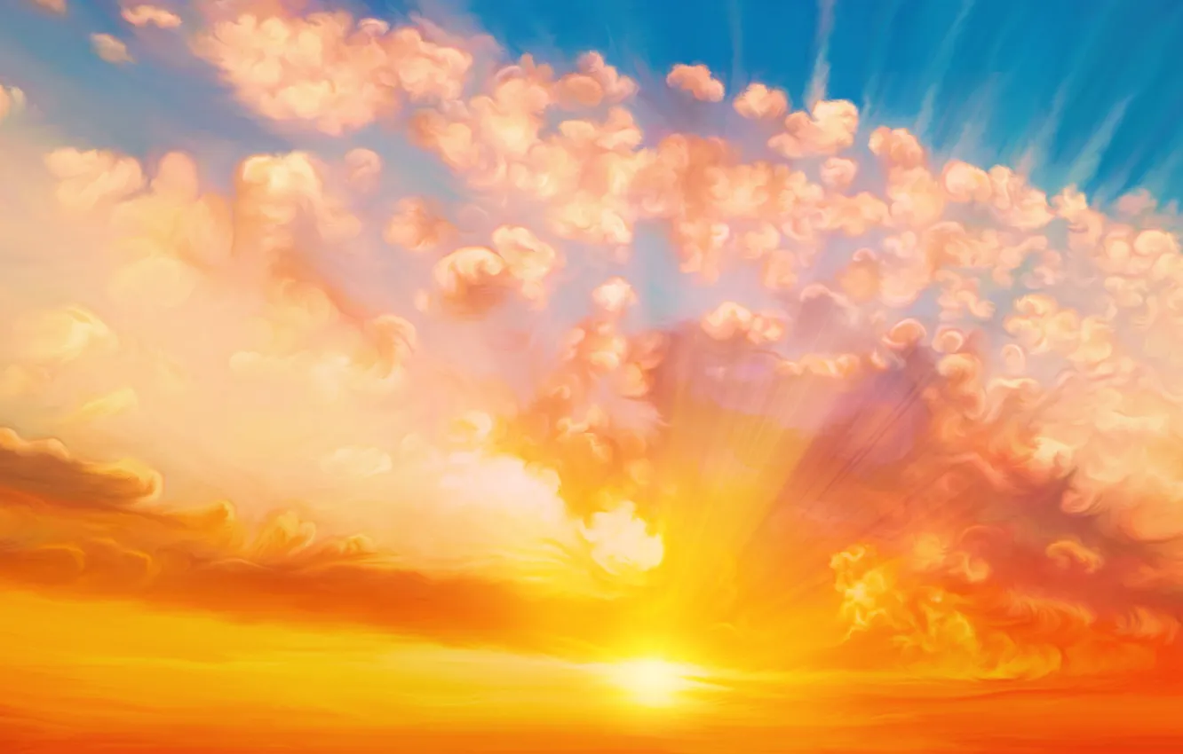 Фото обои небо, солнце, закат, by exobiology