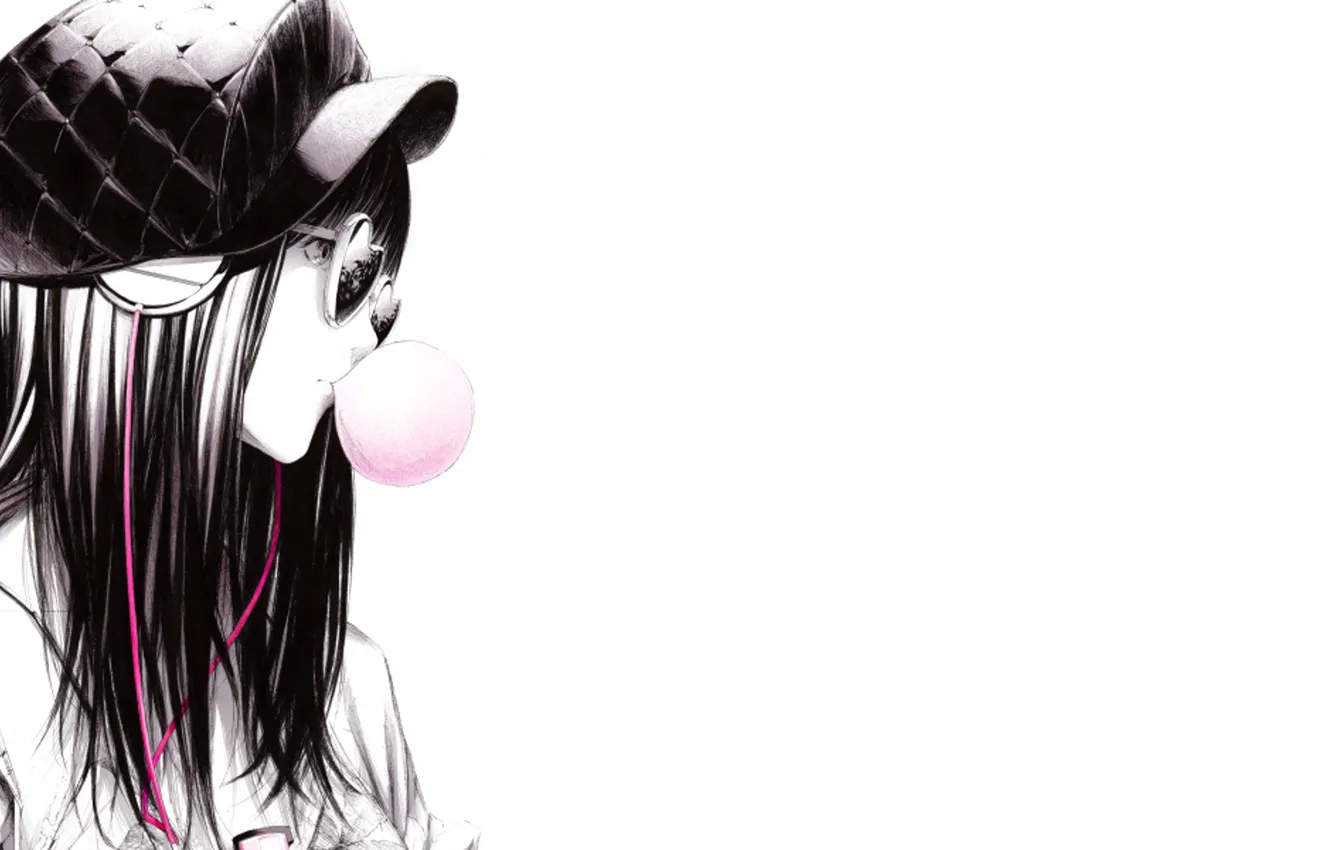 Фото обои девушка, наушники, жвачка