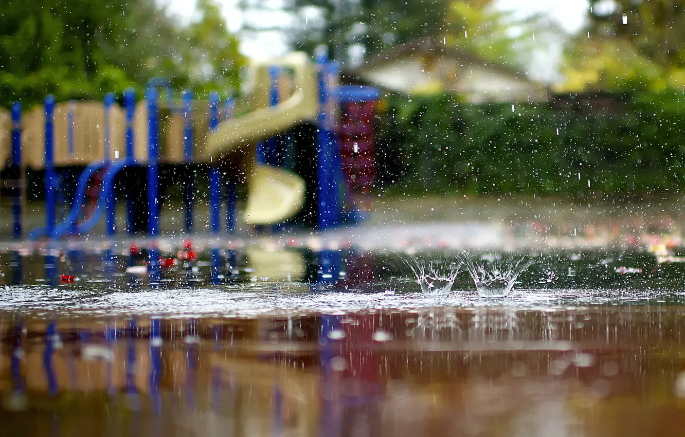 Фото обои осень, макро, брызги, дождь, лужи, lucydphoto, детская площадка