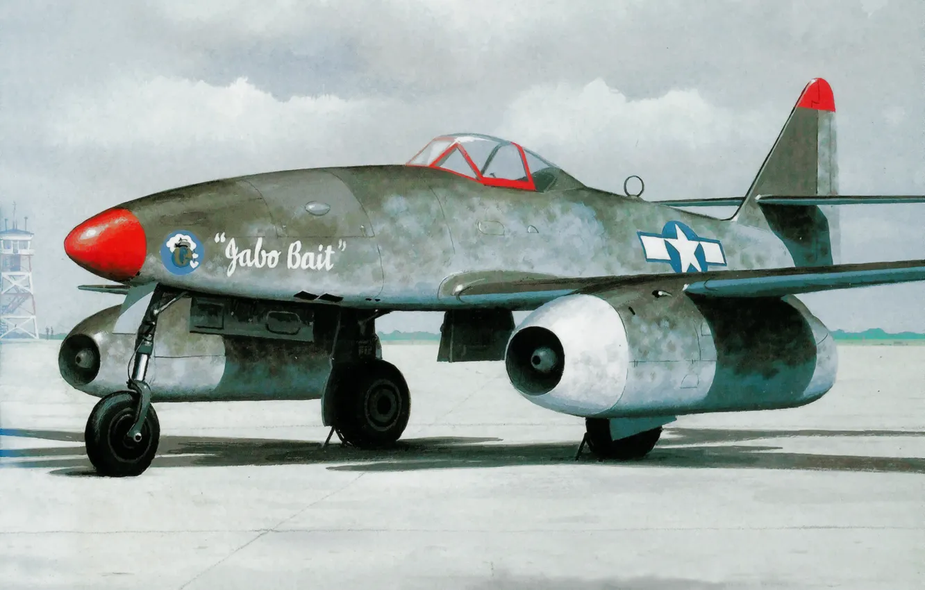 Фото обои war, art, aviation, ww2, German Fighter, painting.jet, Messerschmitt Me262