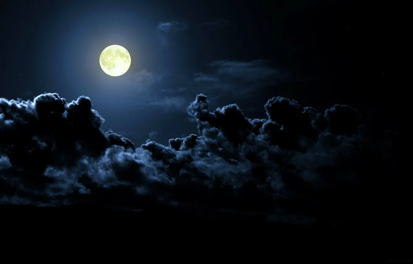 Фото обои облака, ночь, луна