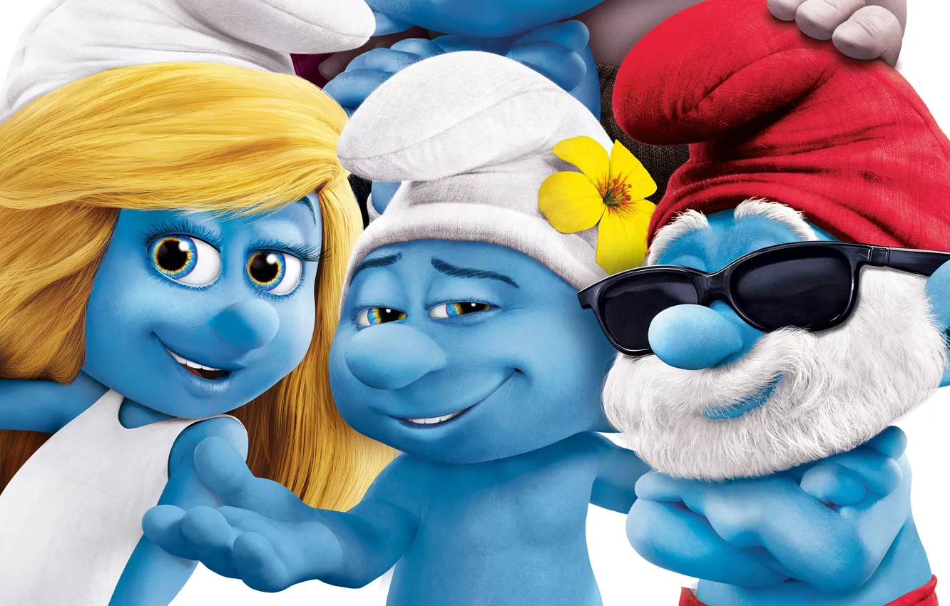 Фото обои Париж, семья, гномы, Paris, Смурфики 2, The Smurfs 2