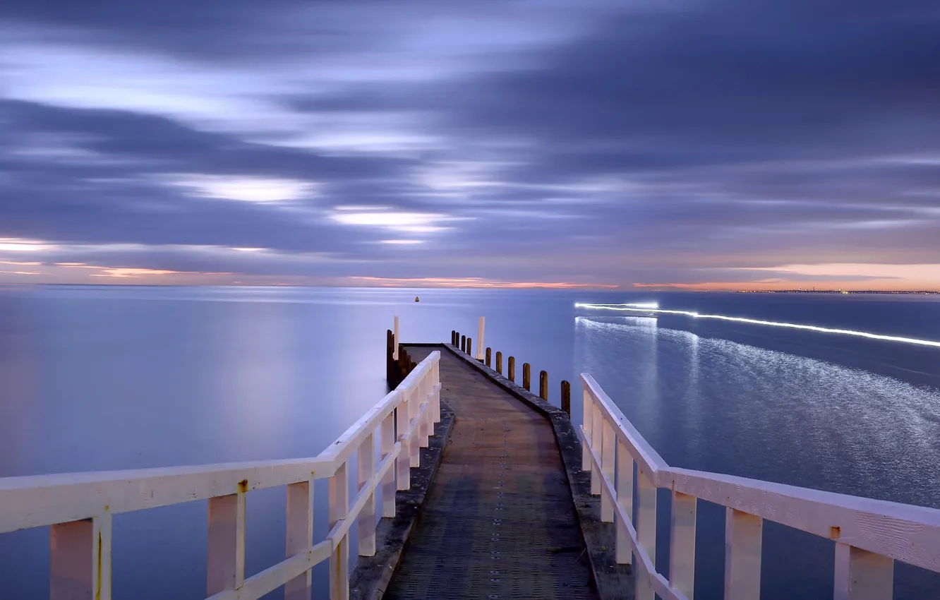 Фото обои море, пейзаж, закат, мост