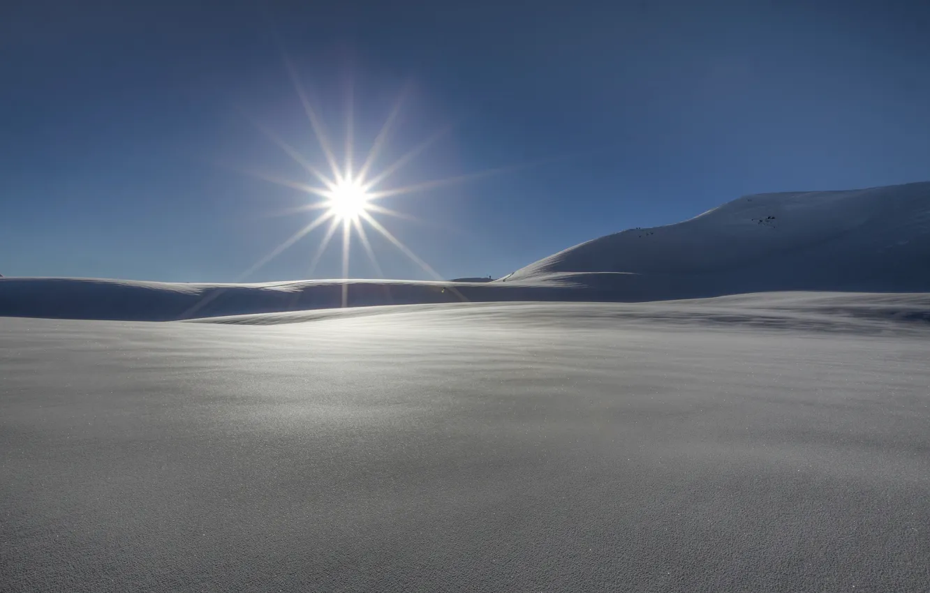 Фото обои зима, солнце, лучи, снег, природа, фон, widescreen, обои