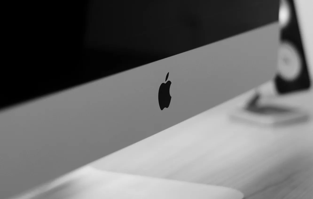 Фото обои компьютер, макро, лого, apple imac, b/w