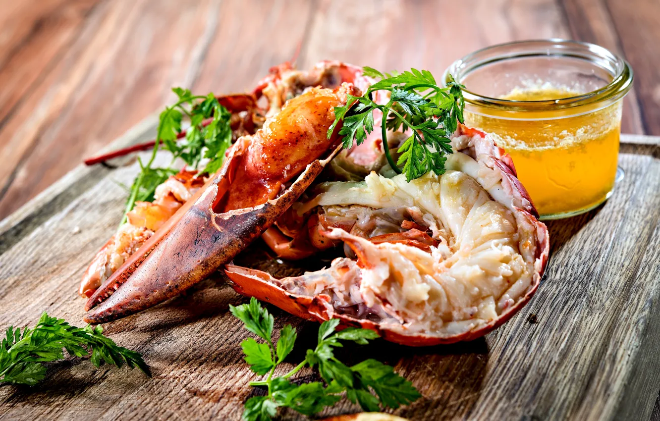 Фото обои зелень, краб, соус, морепродукты, мясо краба