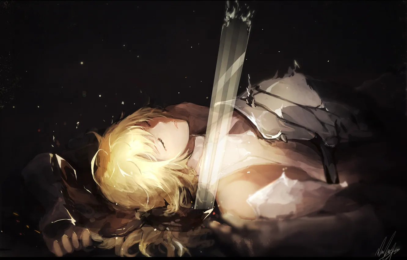 Фото обои меч, арт, парень, блондин