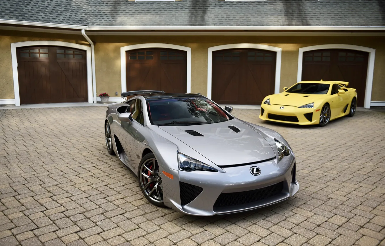 Фото обои Lexus, Coupe, Yellow, Silver, Garage, LF-A, Duet, V10 Power