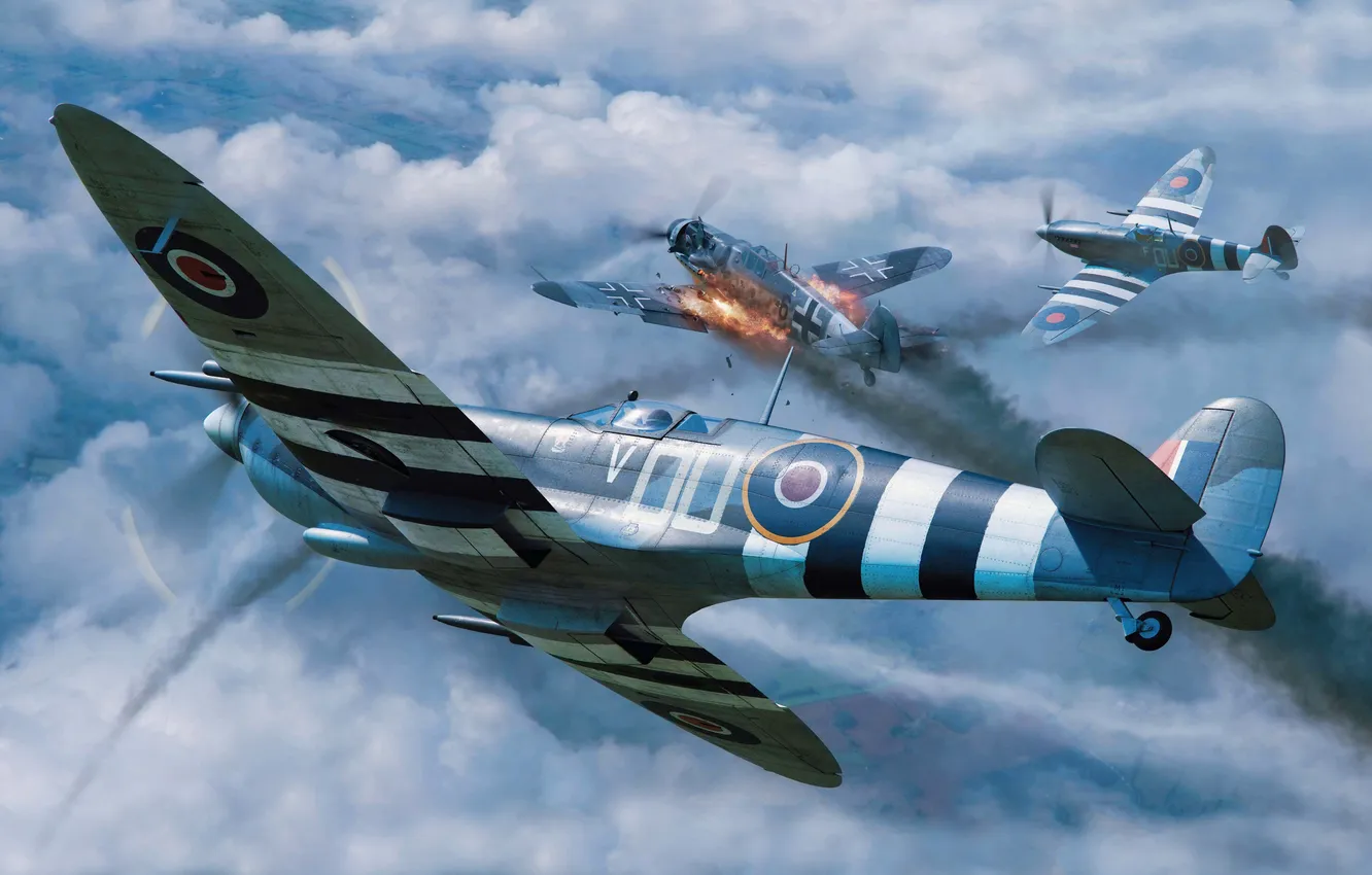 Фото обои Истребитель, Великoбритaния, Spitfire Mk. IXc, Боевой самолёт, Spitfire Mk. XI