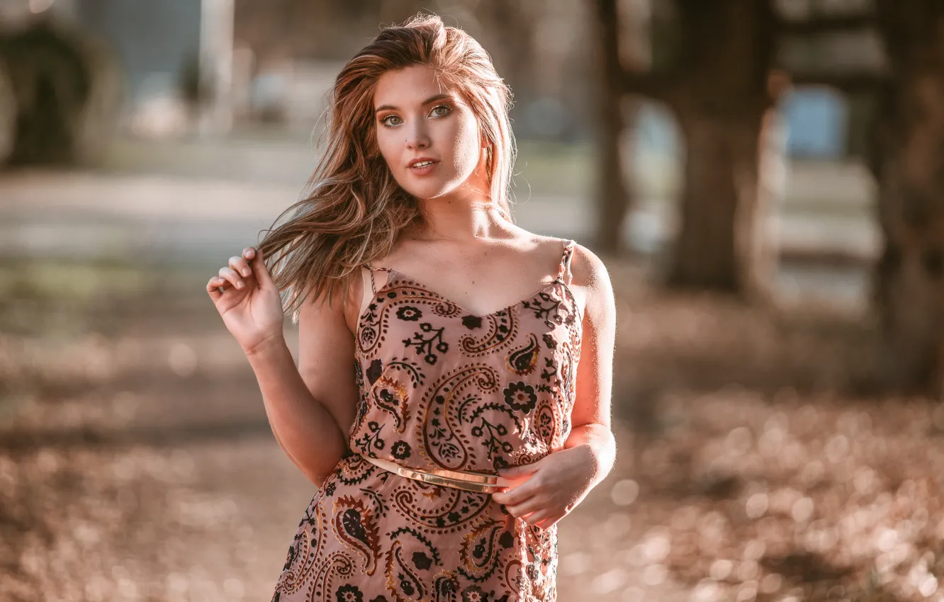 Фото обои девушка, поза, платье, боке