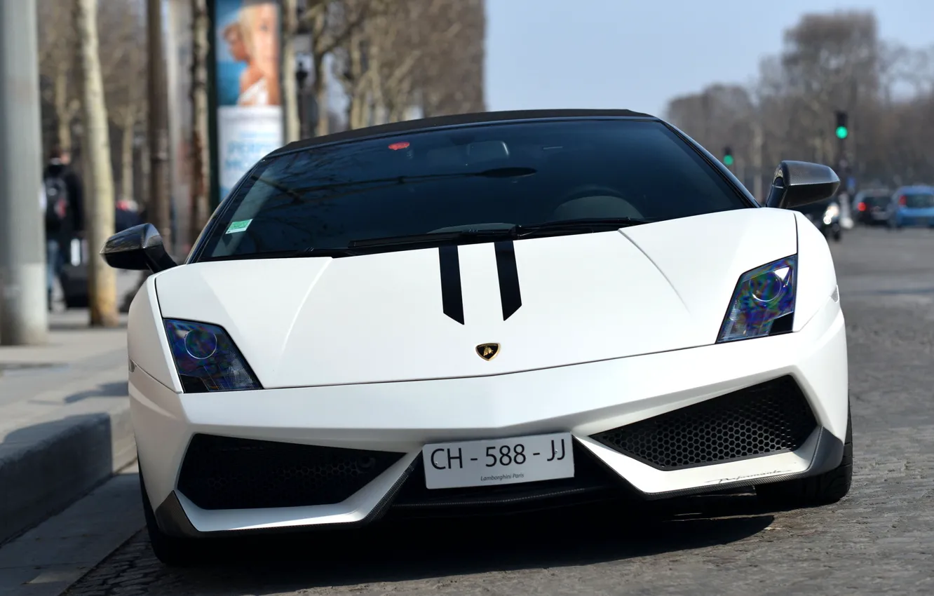 Фото обои Lamborghini, Gallardo, supercar, White, передок, LP570-4, Performante