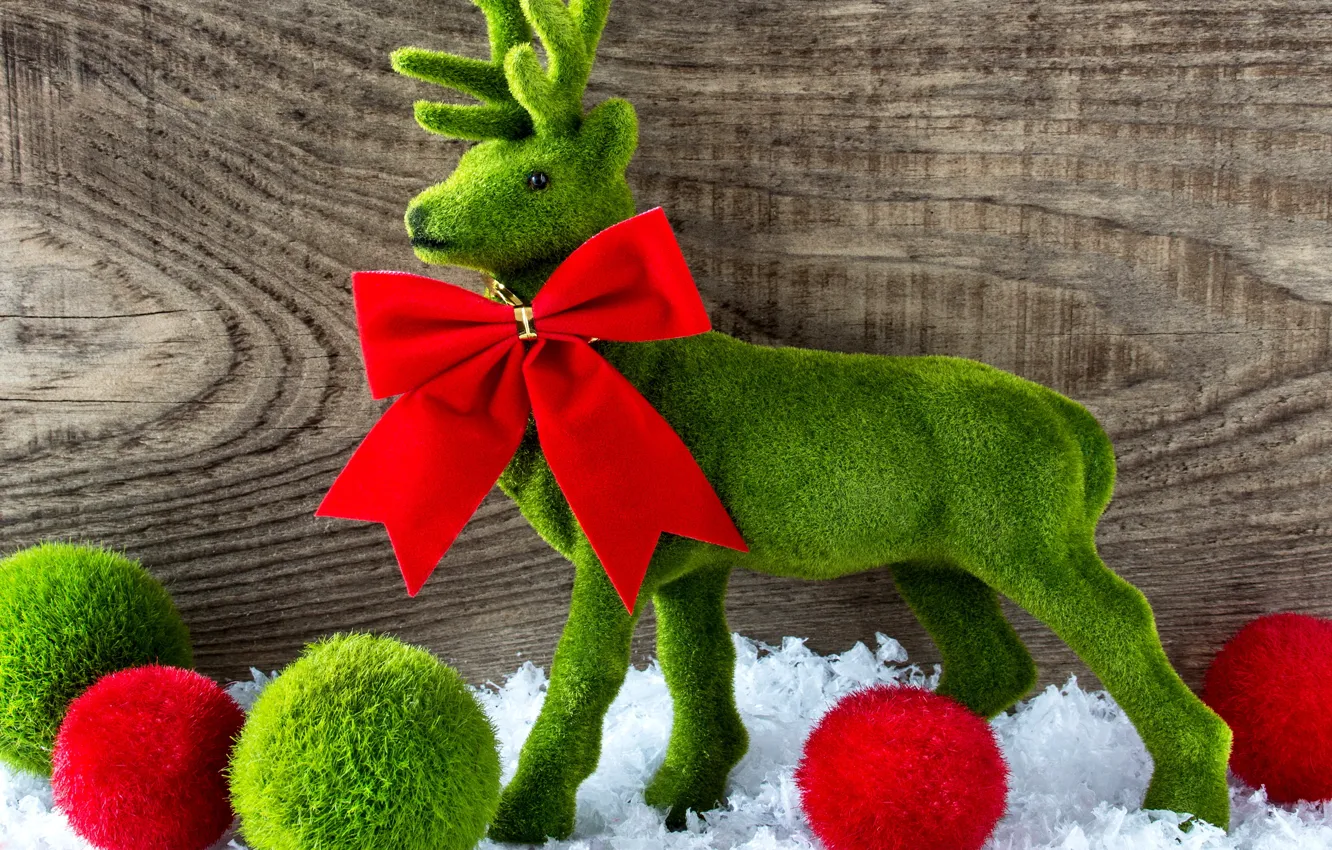 Фото обои снег, шары, олень, Новый Год, Рождество, Christmas, decoration, Merry
