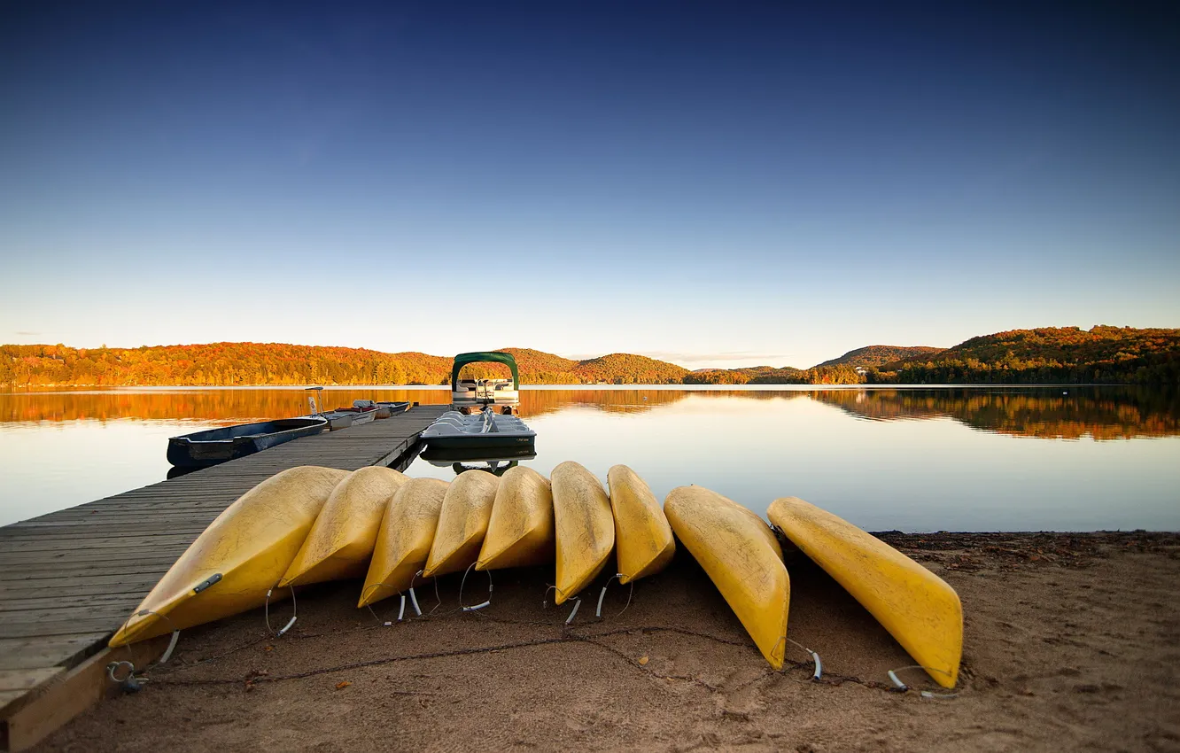 Фото обои пейзаж, озеро, лодки