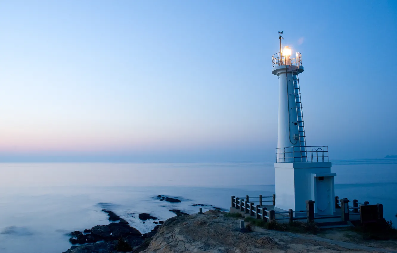 Фото обои океан, маяк, вечер, путиводитель