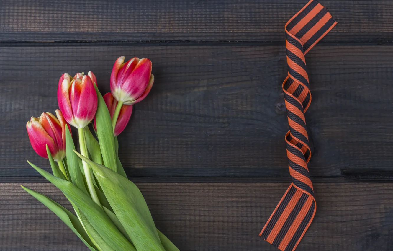 Фото обои цветы, букет, весна, тюльпаны, wood, 9 мая, flowers, tulips