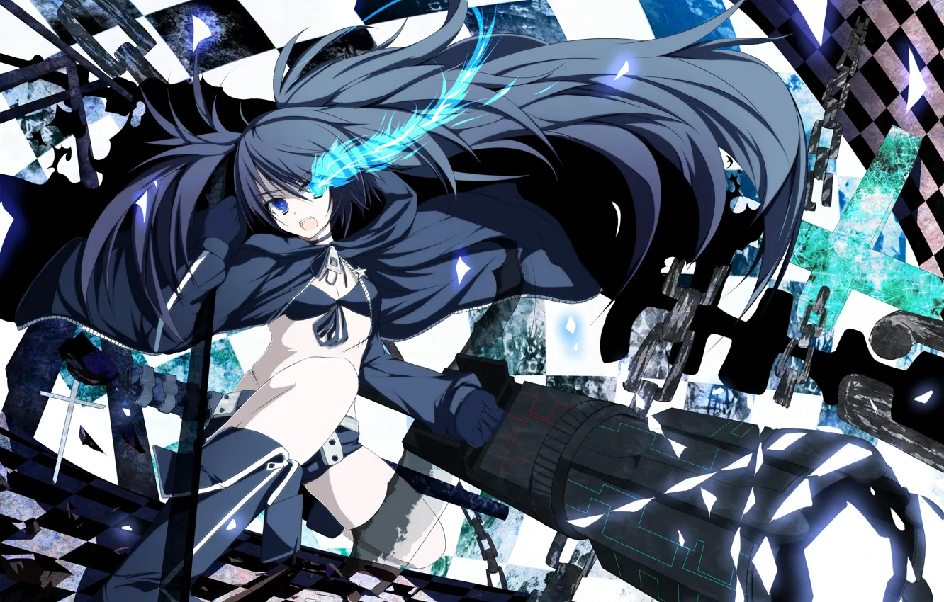 Фото обои девушка, оружие, аниме, арт, цепи, Black Rock Shooter, звездочка, Мато Курои