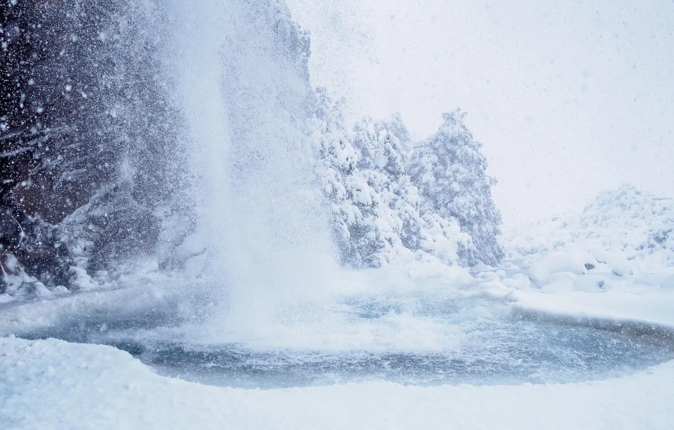 Фото обои зима, снег, водопад
