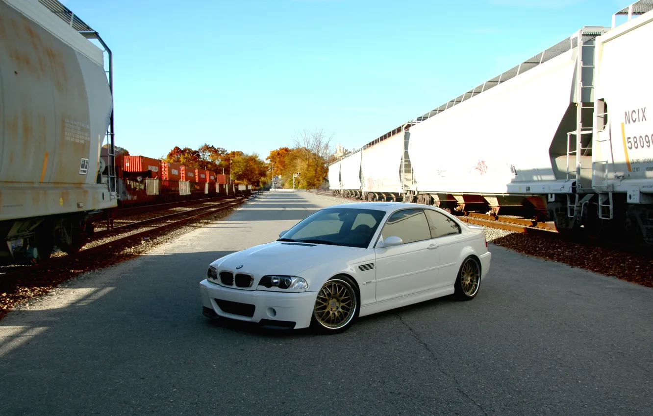 Фото обои BMW, White, E46, Railway, M3