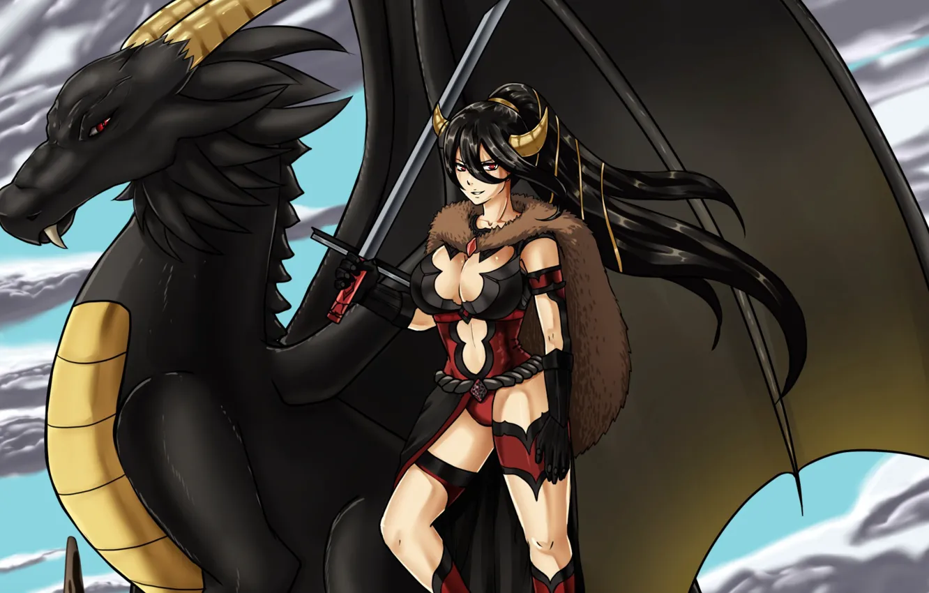 Фото обои demon, sword, armor, devil, weapon, woman, wings, ken