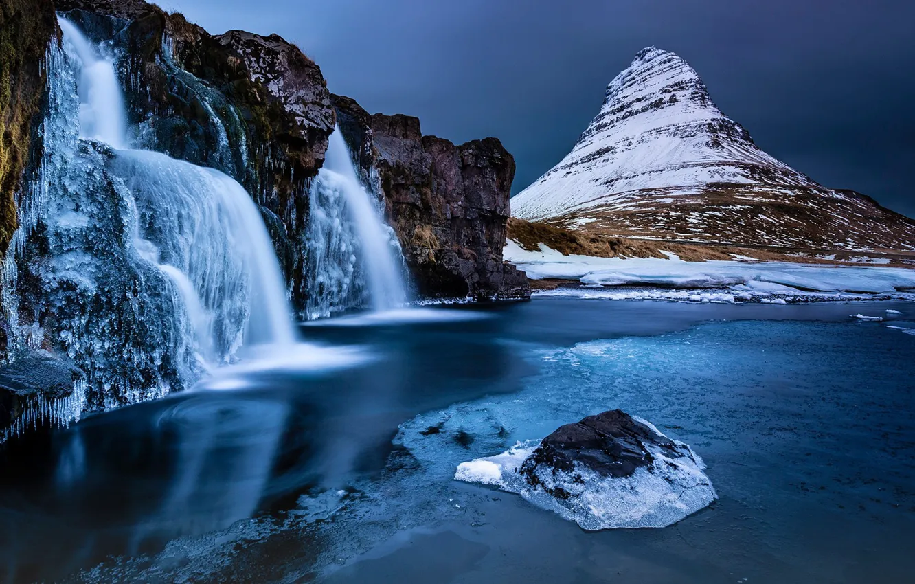 Фото обои ice, photography, landscape, nature, winter, lake, snow, waterfall