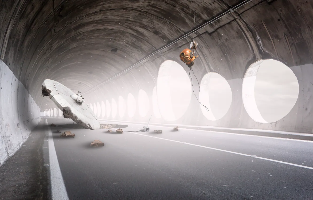 Фото обои НЛО, тоннель, tunnel, UFO, Martin Marcisovsky