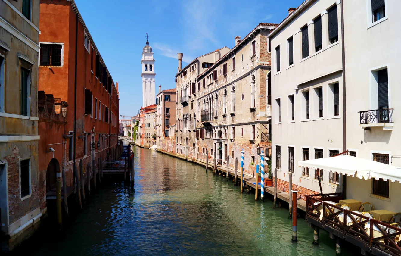 Фото обои вода, дома, Венеция, канал, голубое небо