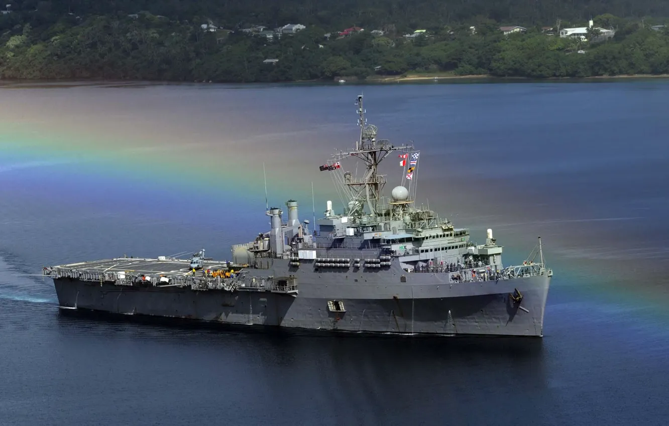 Фото обои корабль, радуга, флот, боевой, море.