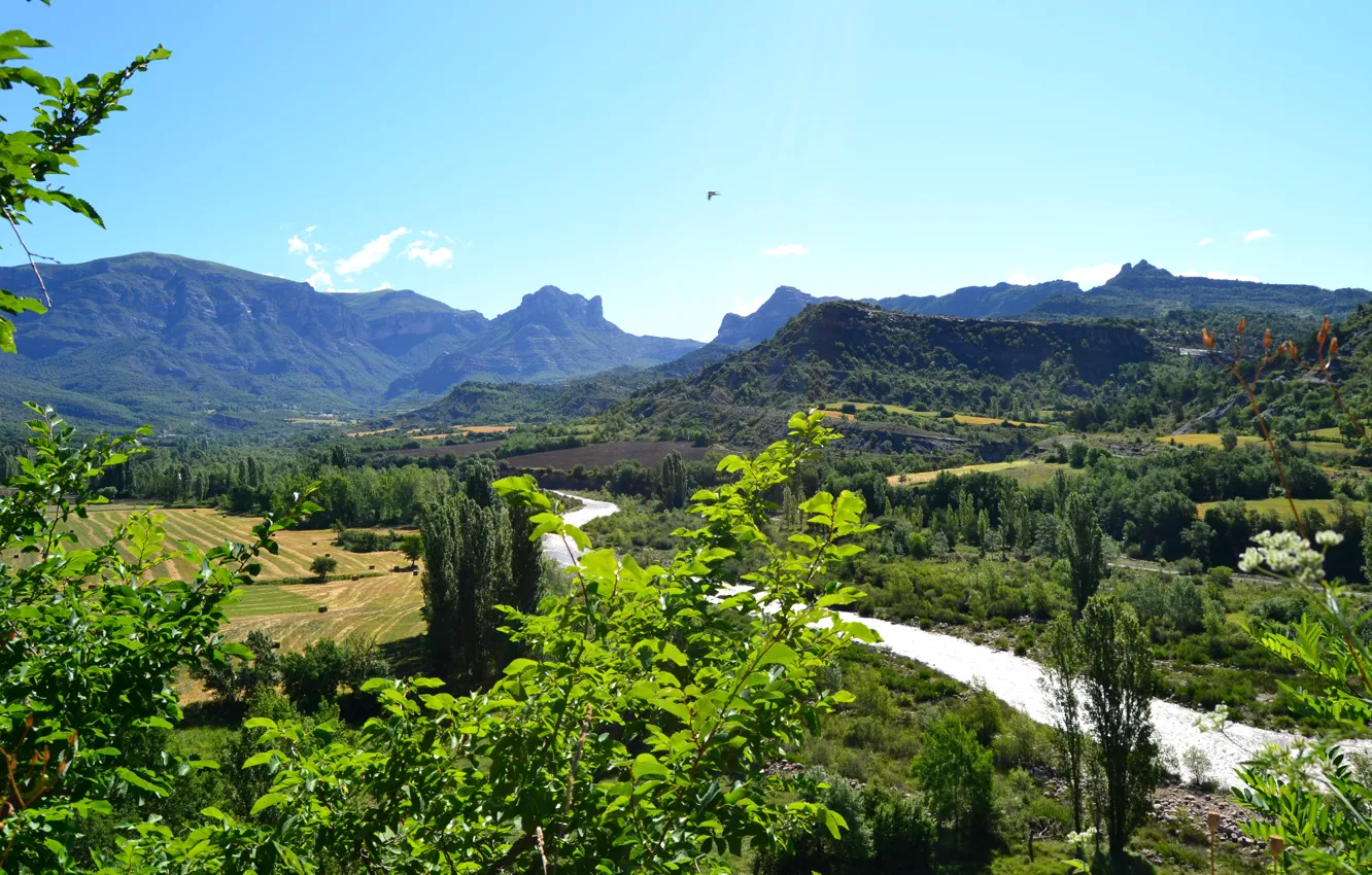Фото обои горы, природа, река, Испания, Страна Басков, Aragón