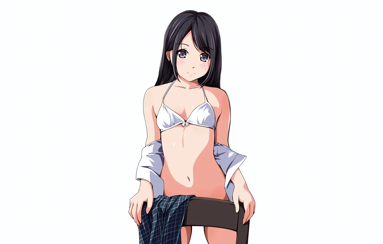 Фото обои girl, sexy, lingerie, bra, long hair, boobs, anime, beautiful