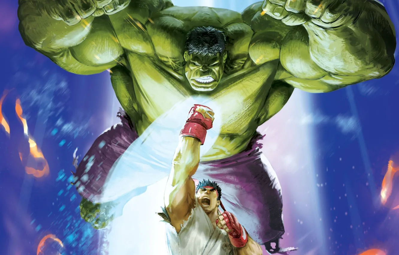 Фото обои game, Hulk, big, cartoon, Marvel, fight, punch, Street Fighter