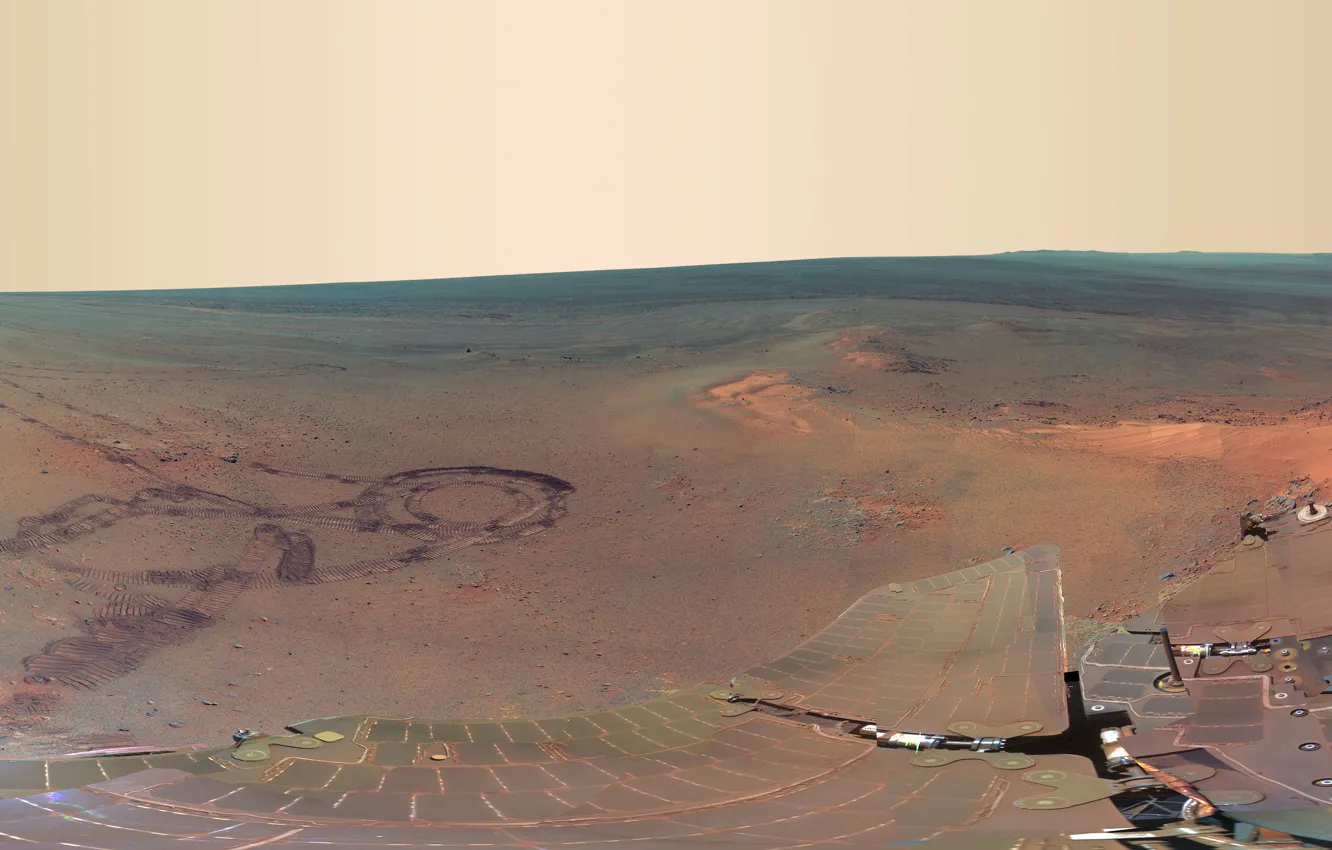 Фото обои гора, панорама, Марс, Opportunity, марсоход, Грилис-Хевен
