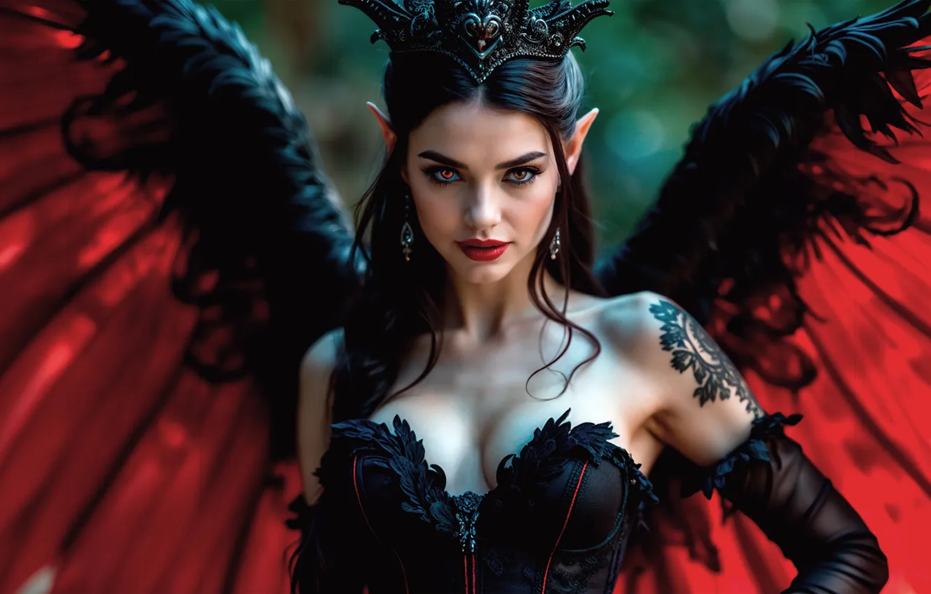 Фото обои Vampire, Crown, Tattoo, Demon, Corset, Gloves, Wings, Makeup