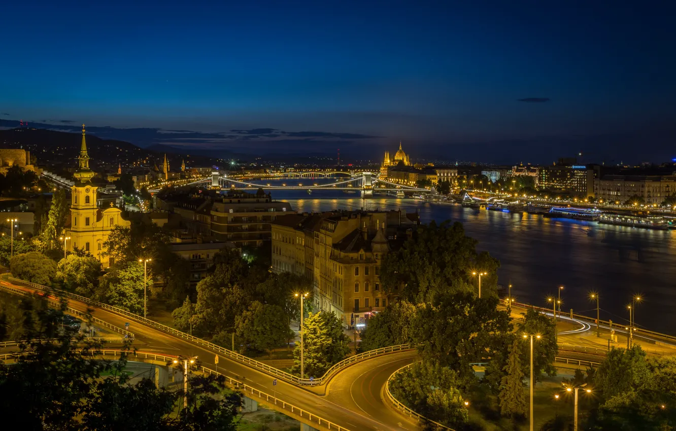 Фото обои ночь, огни, подсветка, Венгрия, Будапешт, Budapest