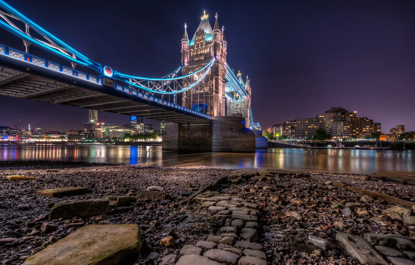Фото обои ночь, англия, лондон, london, night, england, Golden Tower Bridge