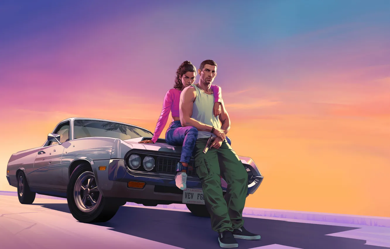 Фото обои Девушка, Джейсон, Двое, Автомобиль, Мужчина, Rockstar Games, Jason, Lucia