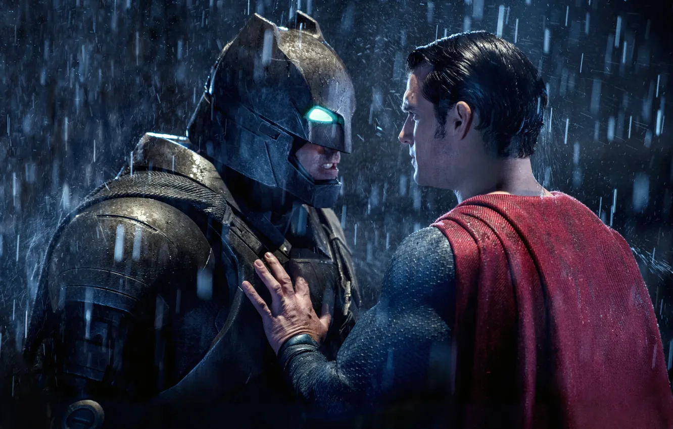 Фото обои фантастика, дождь, костюм, шлем, Batman, Бен Аффлек, комикс, Superman