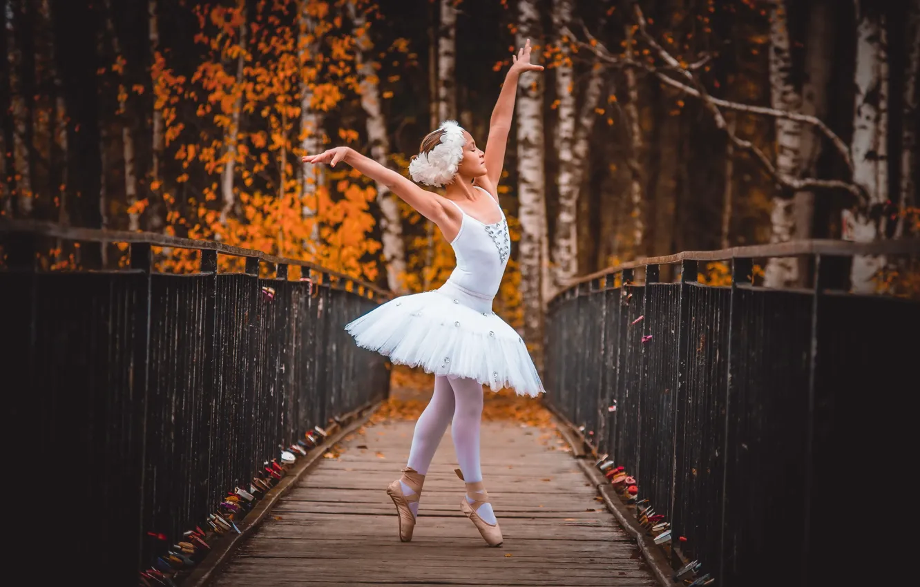 Фото обои осень, девочка, балерина