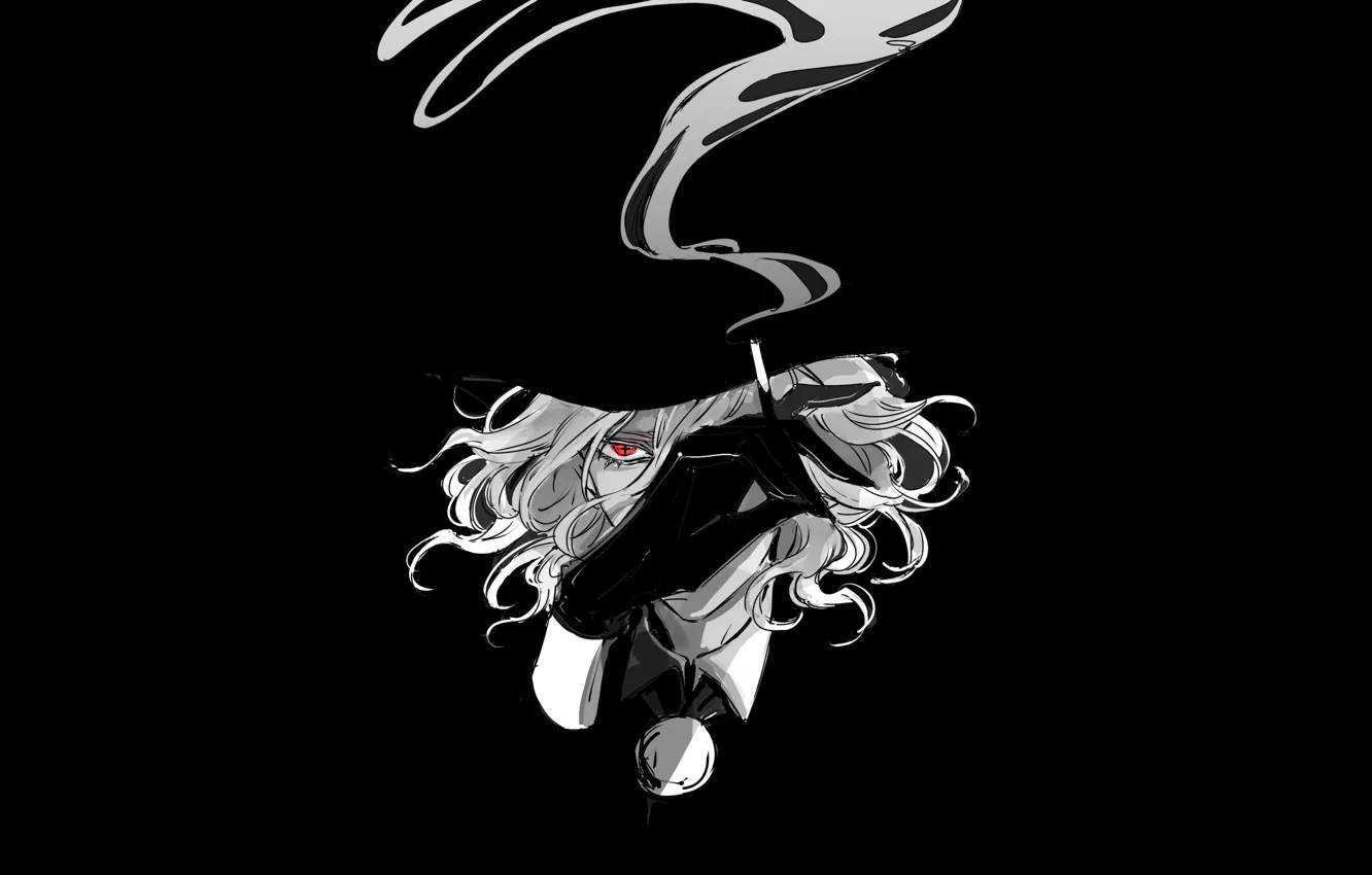Фото обои дым, аниме, арт, сигарета, парень, чёрный фон, Avenger, Fate / Grand Order