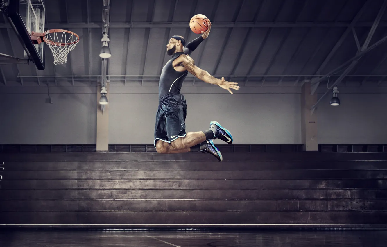 Фото обои прыжок, баскетбол, basketball, james, слен данк, nba all star 2012